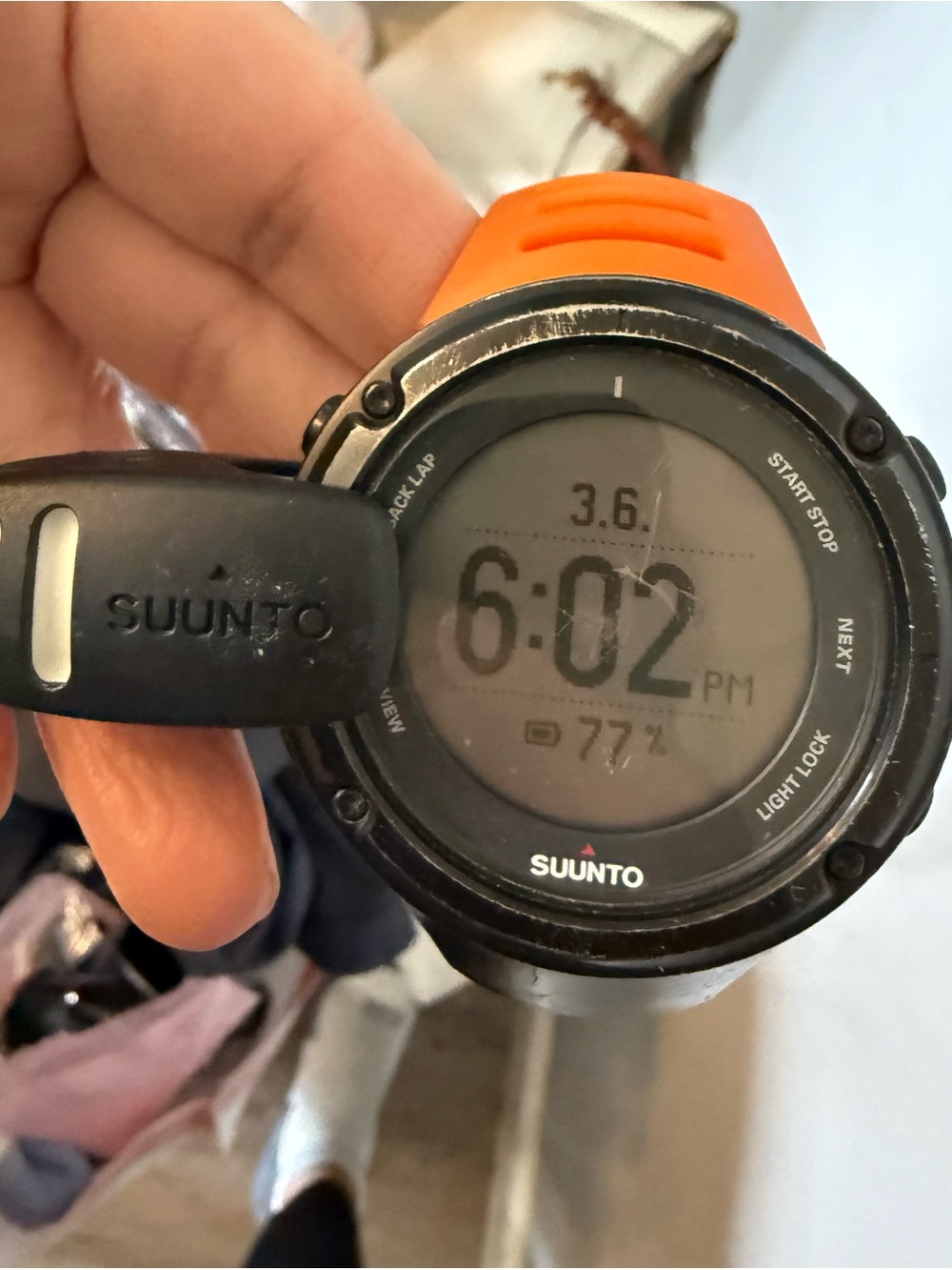 Suunto Black Digital Sports Watch with Orange Strap
